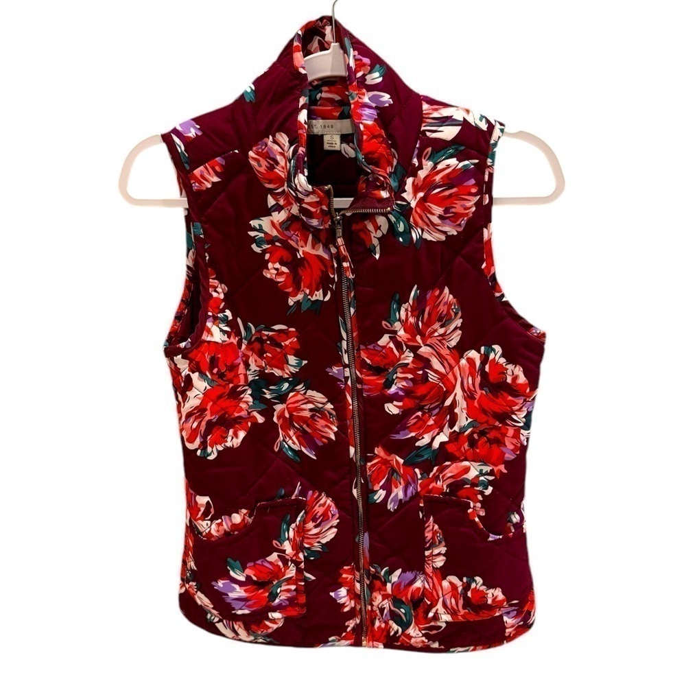 Cato Woman's Puffy Vest Pink Floral Full Zip Collar Size Small